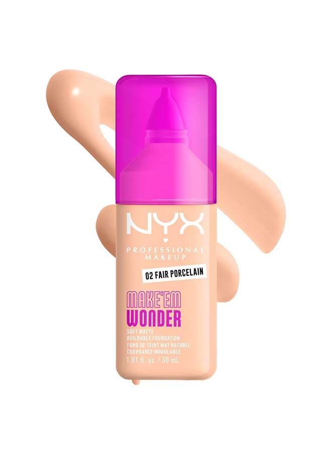 NYX PROFESSIONAL MAKEUP Make 'EM Wonder, 24H Soft Matte Foundation, Undetectable  Finish, Fair Porcelain - Image 1